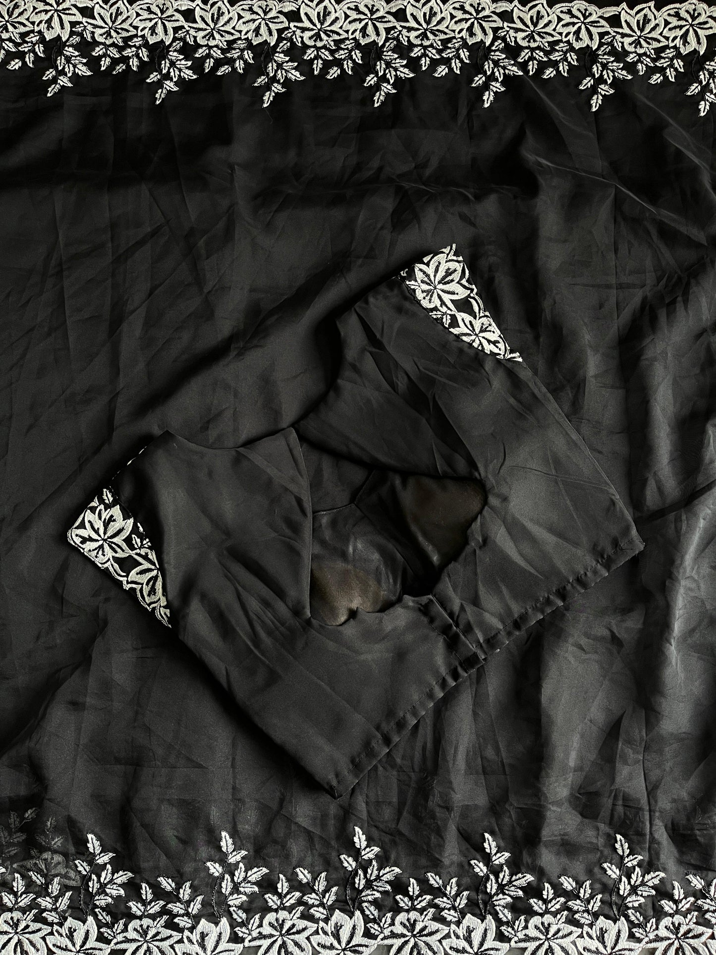 Black & White Thread Work Premium Saree