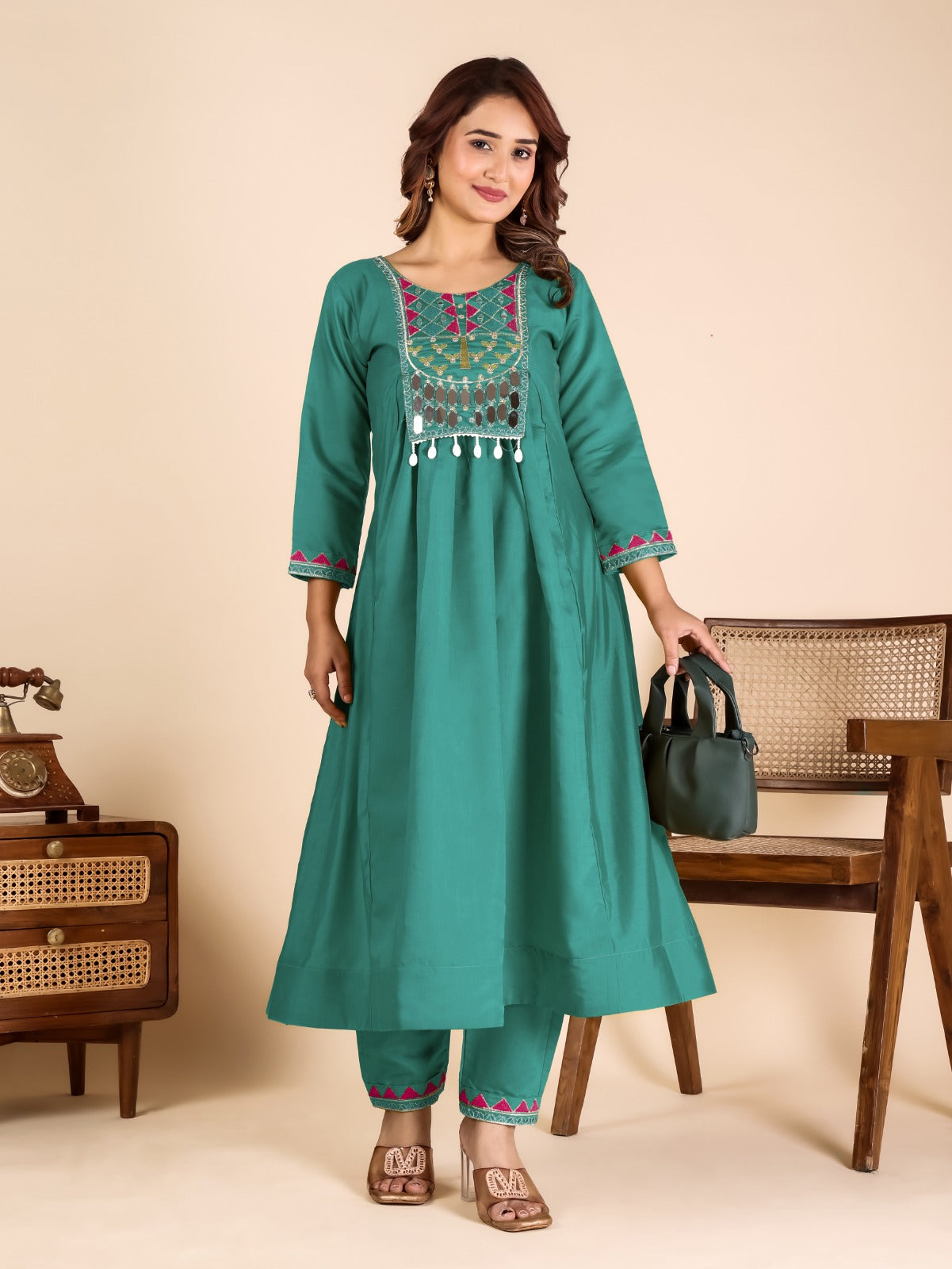 Aqua Green Roman Silk Classic Suit