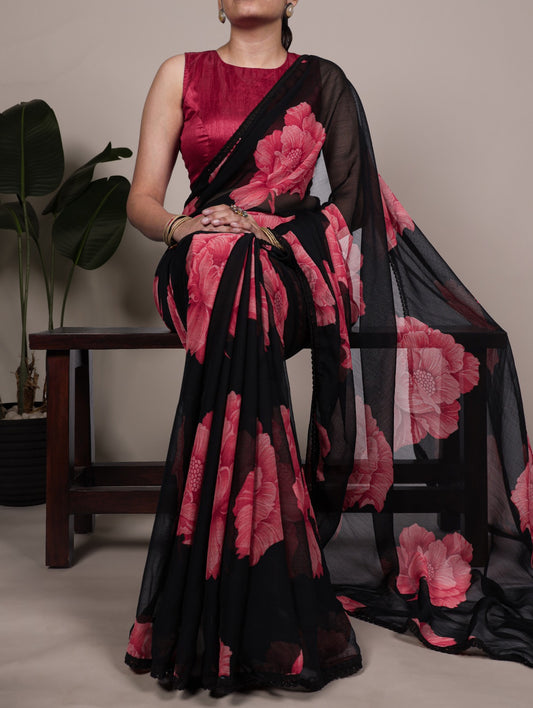 A perfect harmony of airy chiffon and blooming florals