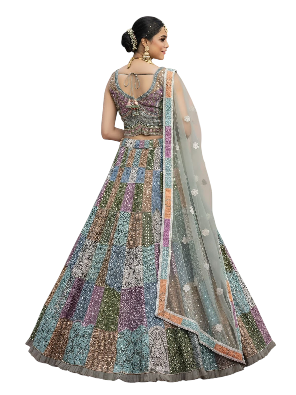 Handworked Designer Made Full Flaired Chain Embroidery with Real Mirror work Designer Lehenga Choli
