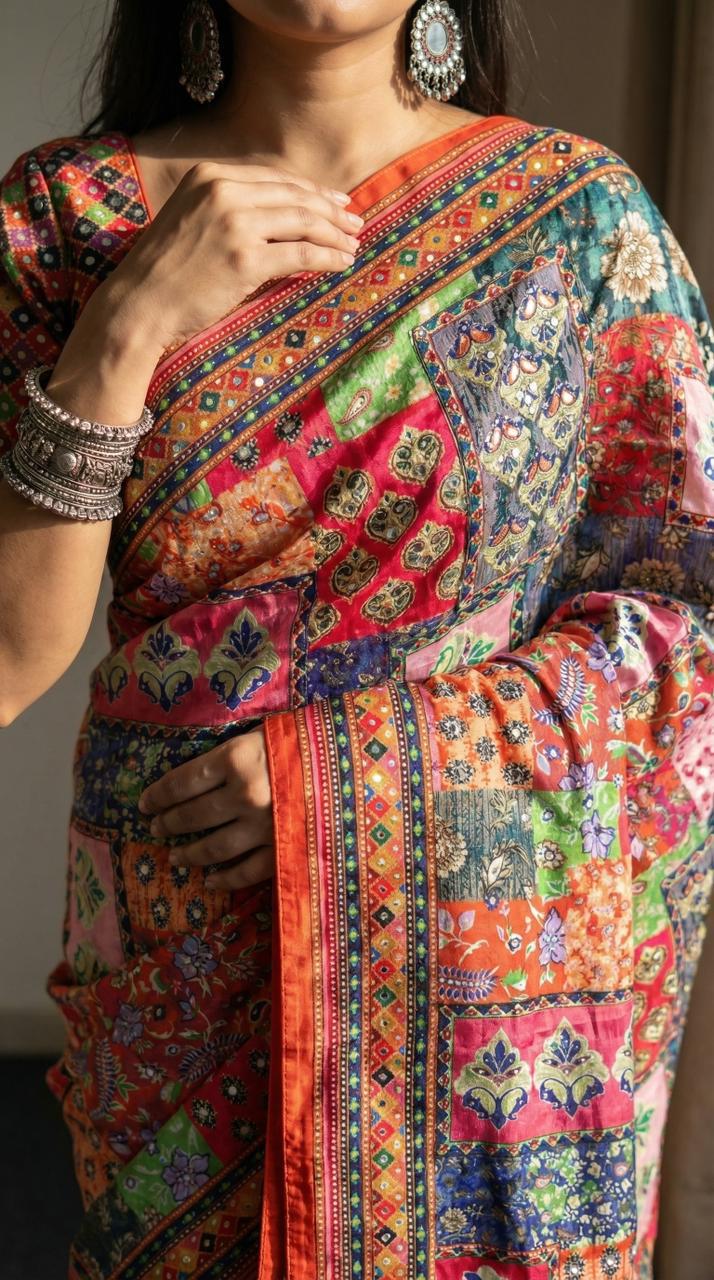 AJARAKH PREMIUM ROMAN SILK SAREE