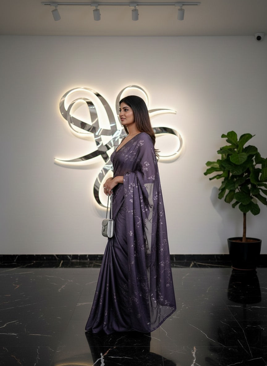 Bling Purple Glittery Party Saree