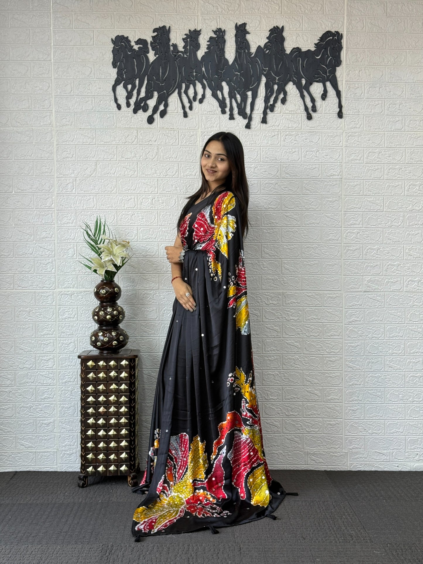 Stylish Bling Party Wear Mirror Work Saree