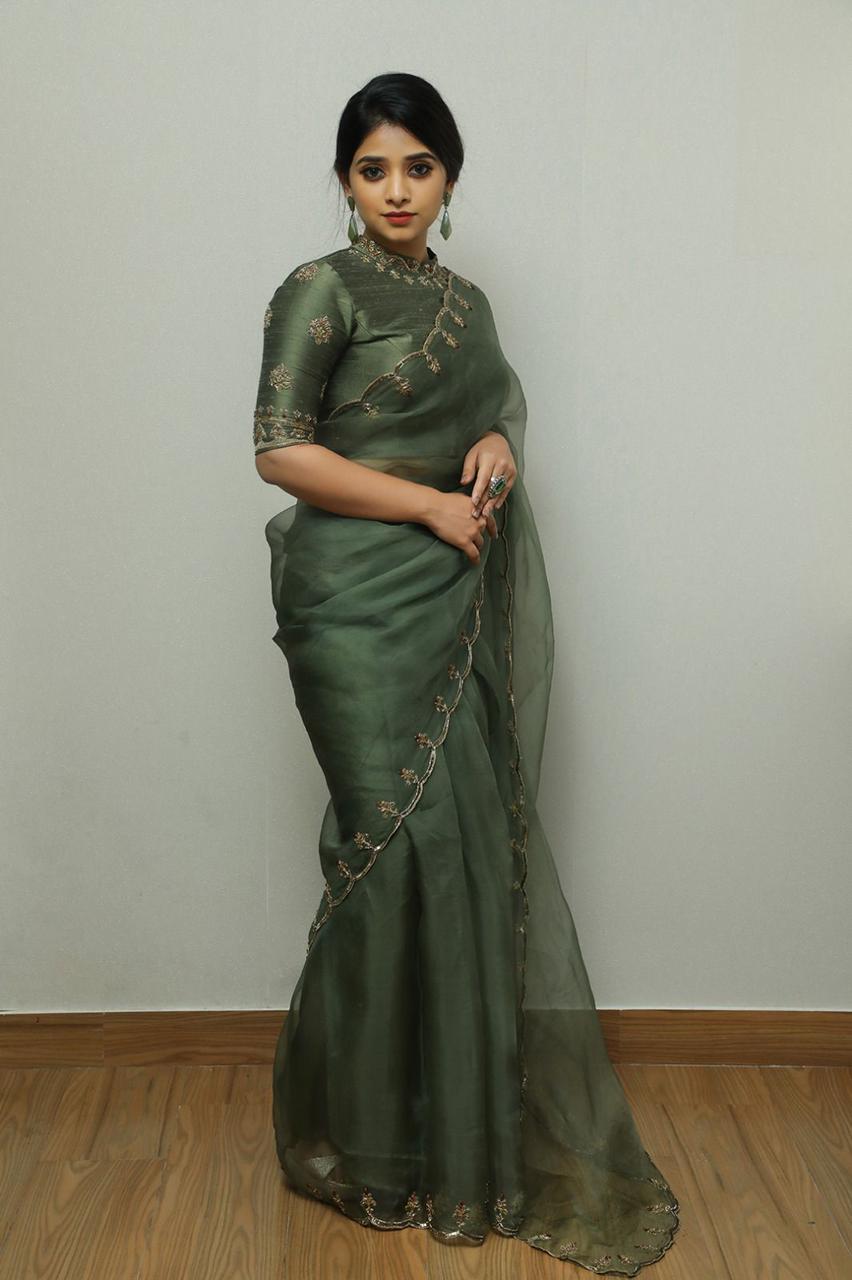 Evergreen Green Premium Organza Saree