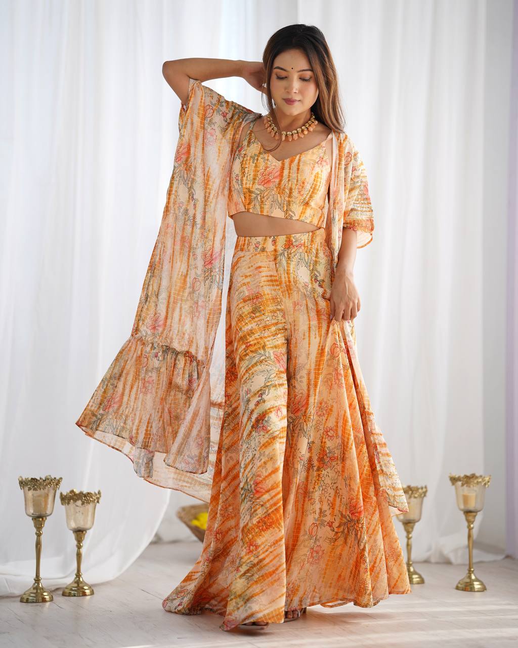 Floral Indo Western Earthy Outfit