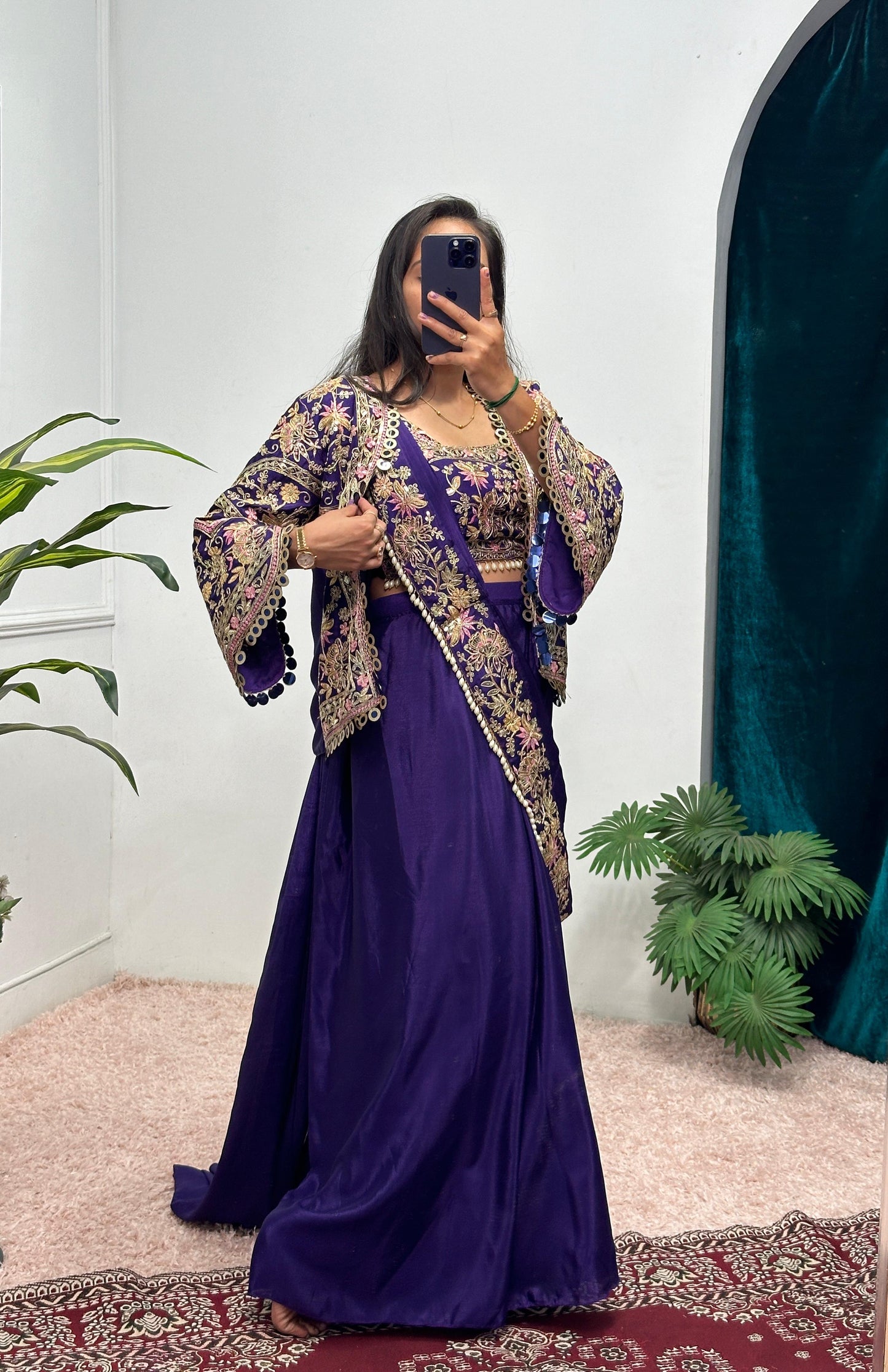 Indo Western Pre Draped Ready To Wear Jacket Koti Style Saree