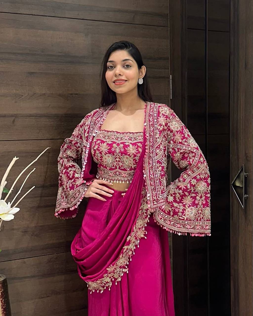 Indo Western Pre Draped Ready To Wear Jacket Koti Style Saree