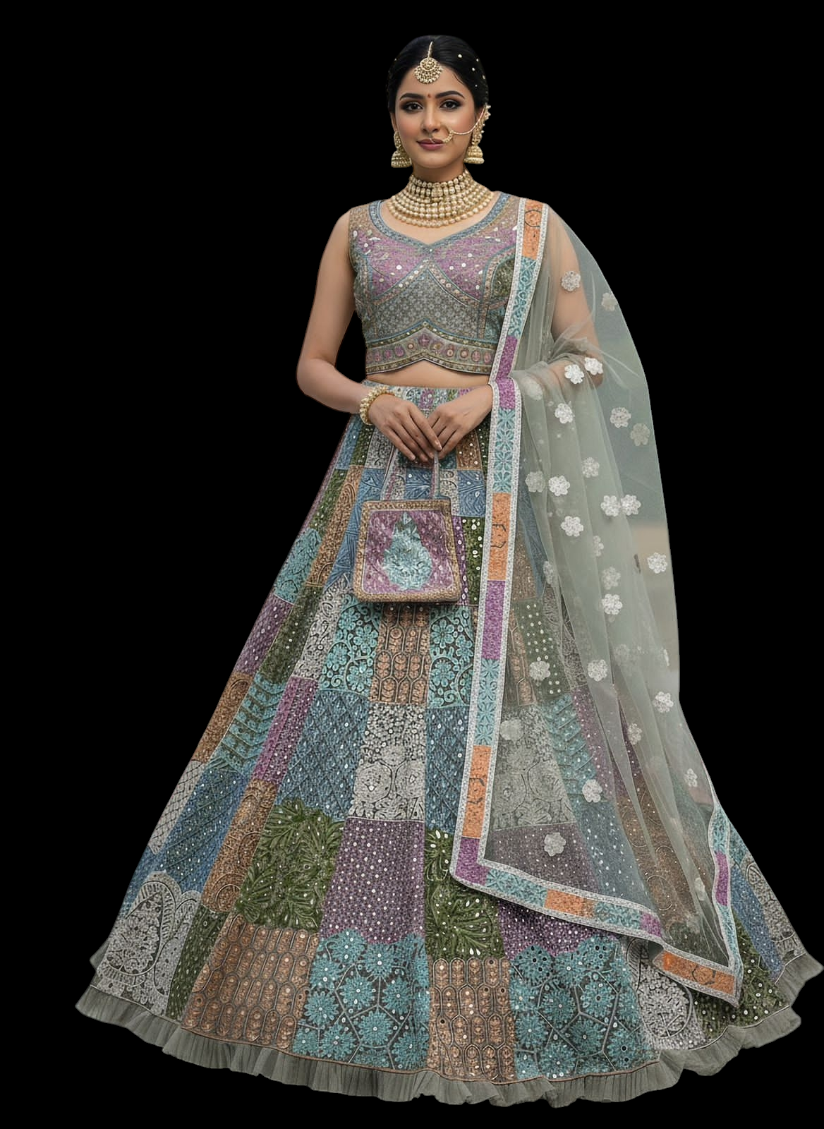 Handworked Designer Made Full Flaired Chain Embroidery with Real Mirror work Designer Lehenga Choli
