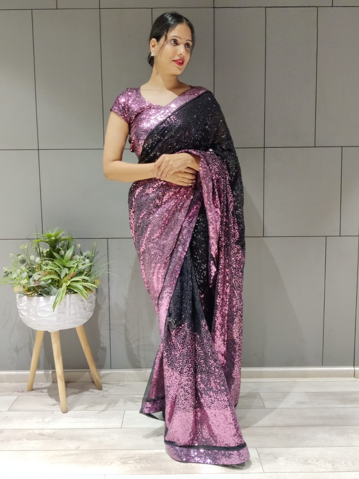 Rich Two Tone Sequins Bling Saree