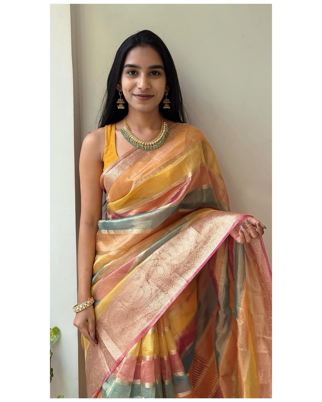 Pure Banarsi Tissue crush Multi Colors weaves shades and Heavy Tussles Saree