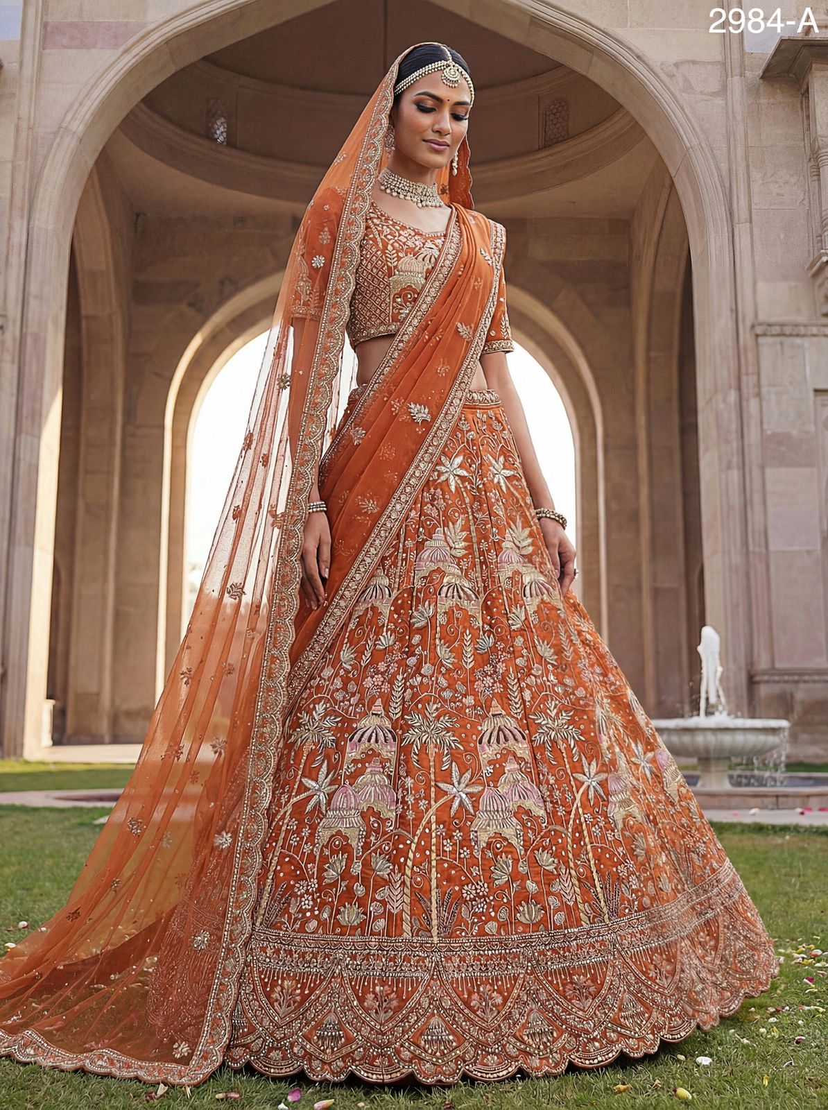 Ultra Premium Coconut Tree & flower Perfect Silk Bridal Lehenga
