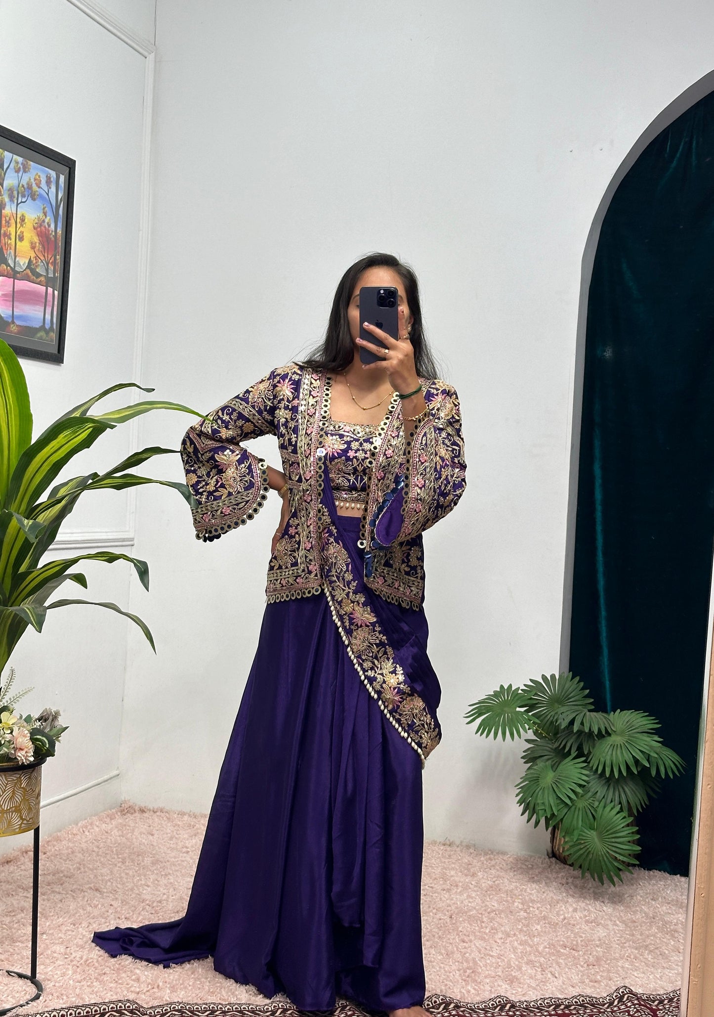 Indo Western Pre Draped Ready To Wear Jacket Koti Style Saree