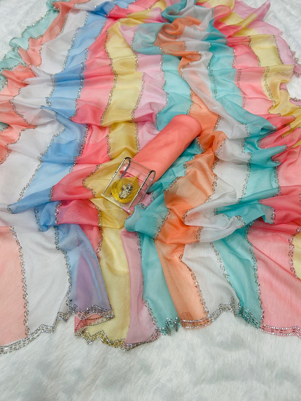 Rainbow Premium Organza Saree