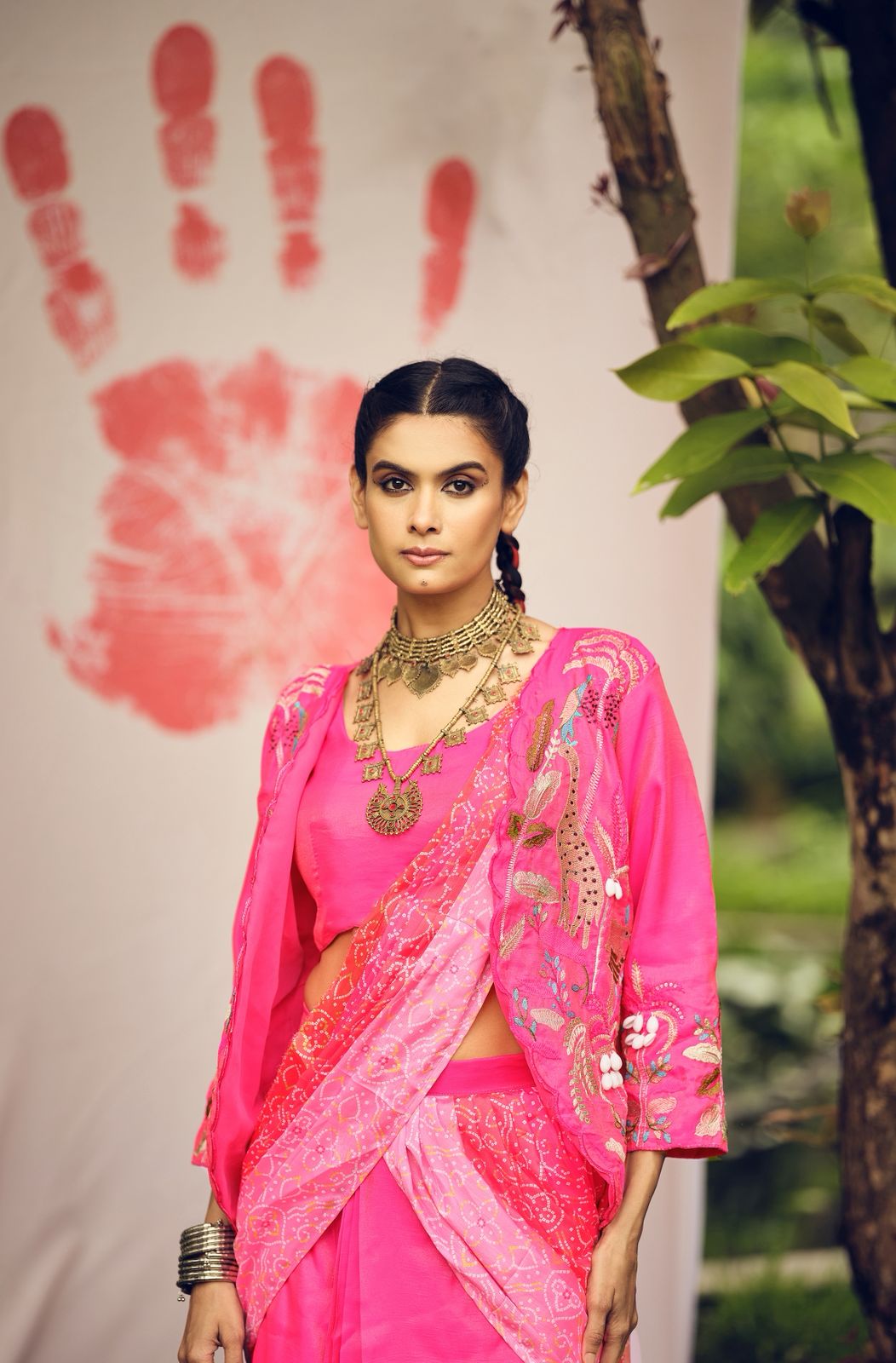 Indo Western Style Jacket Koti Drape Saree Set