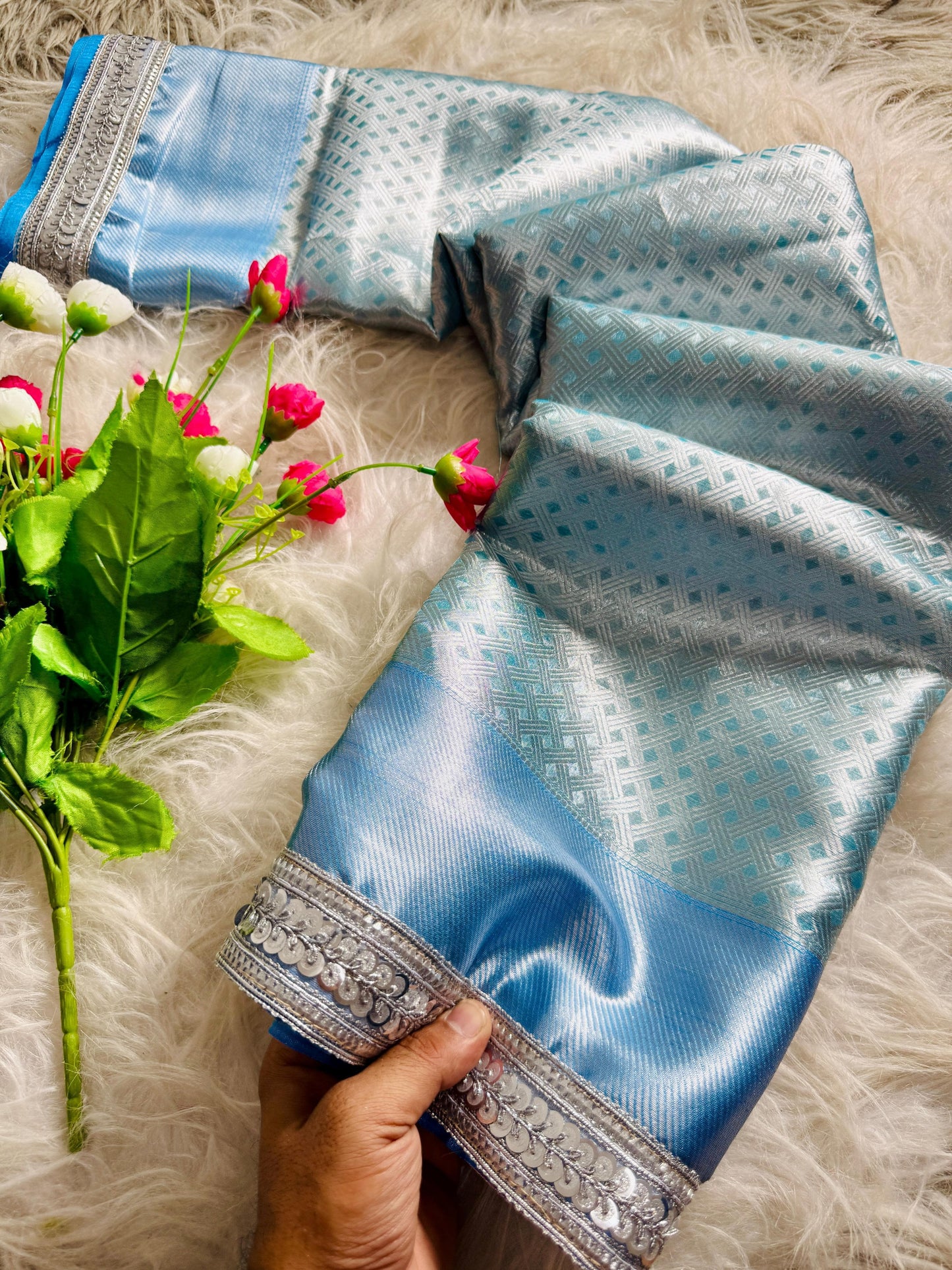 Elegant Sky Blue Silk Saree
