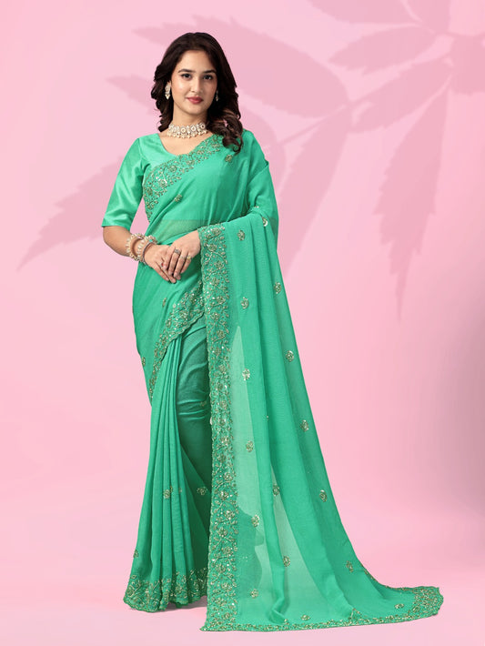 Fresh Aqua Green Pastal Timeless Saree