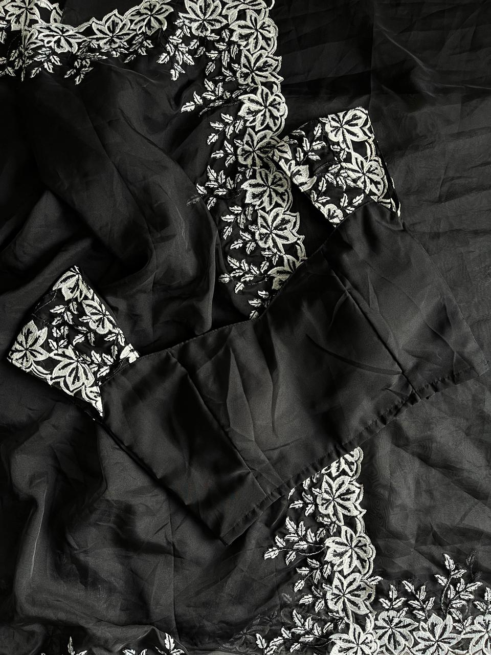 Black Love Premium Tabby Silk Saree