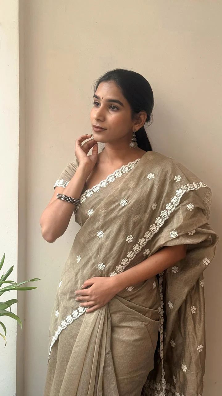 Antique Mouse Chanderi Cotton Saree