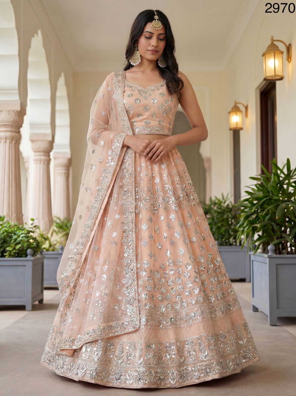 Peach Premium Sequins Work Lehenga
