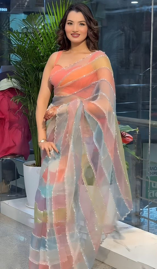 Rainbow Premium Organza Saree