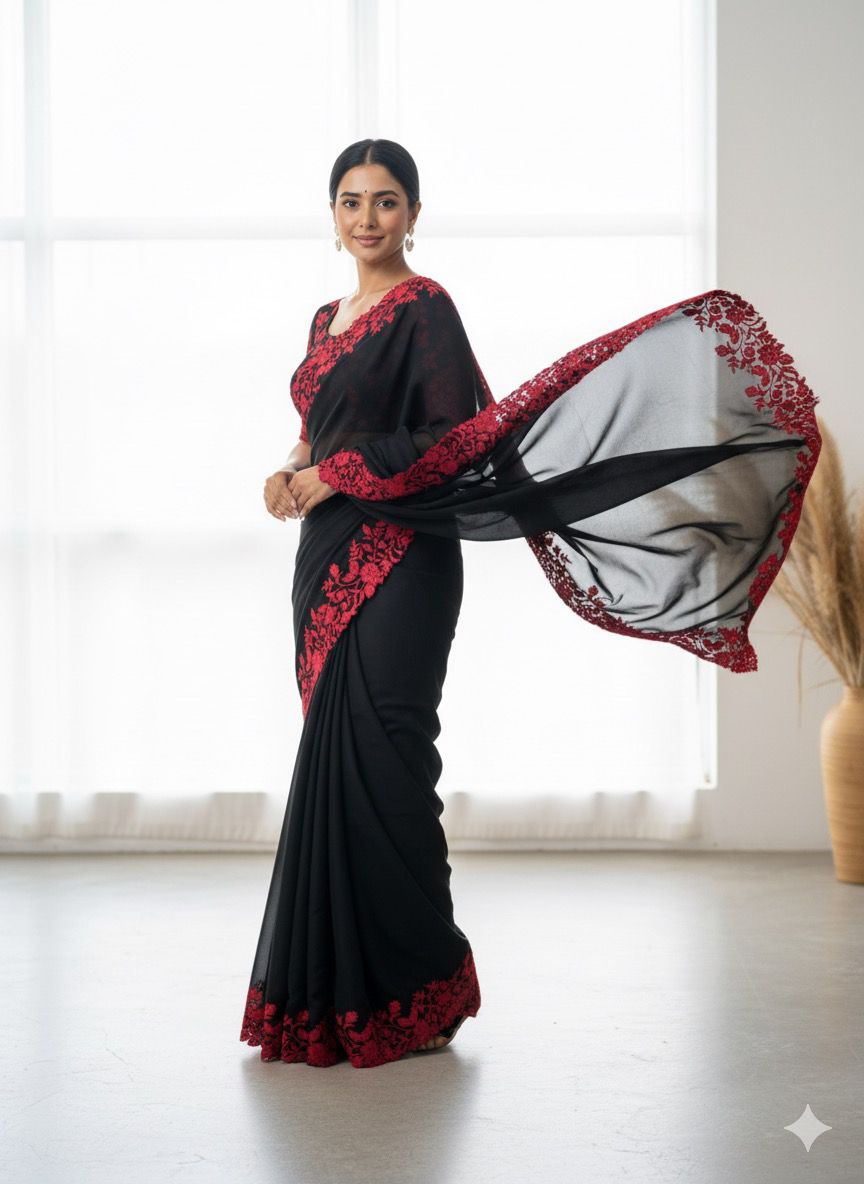 Black Red Christmas Exclusive Premium Saree