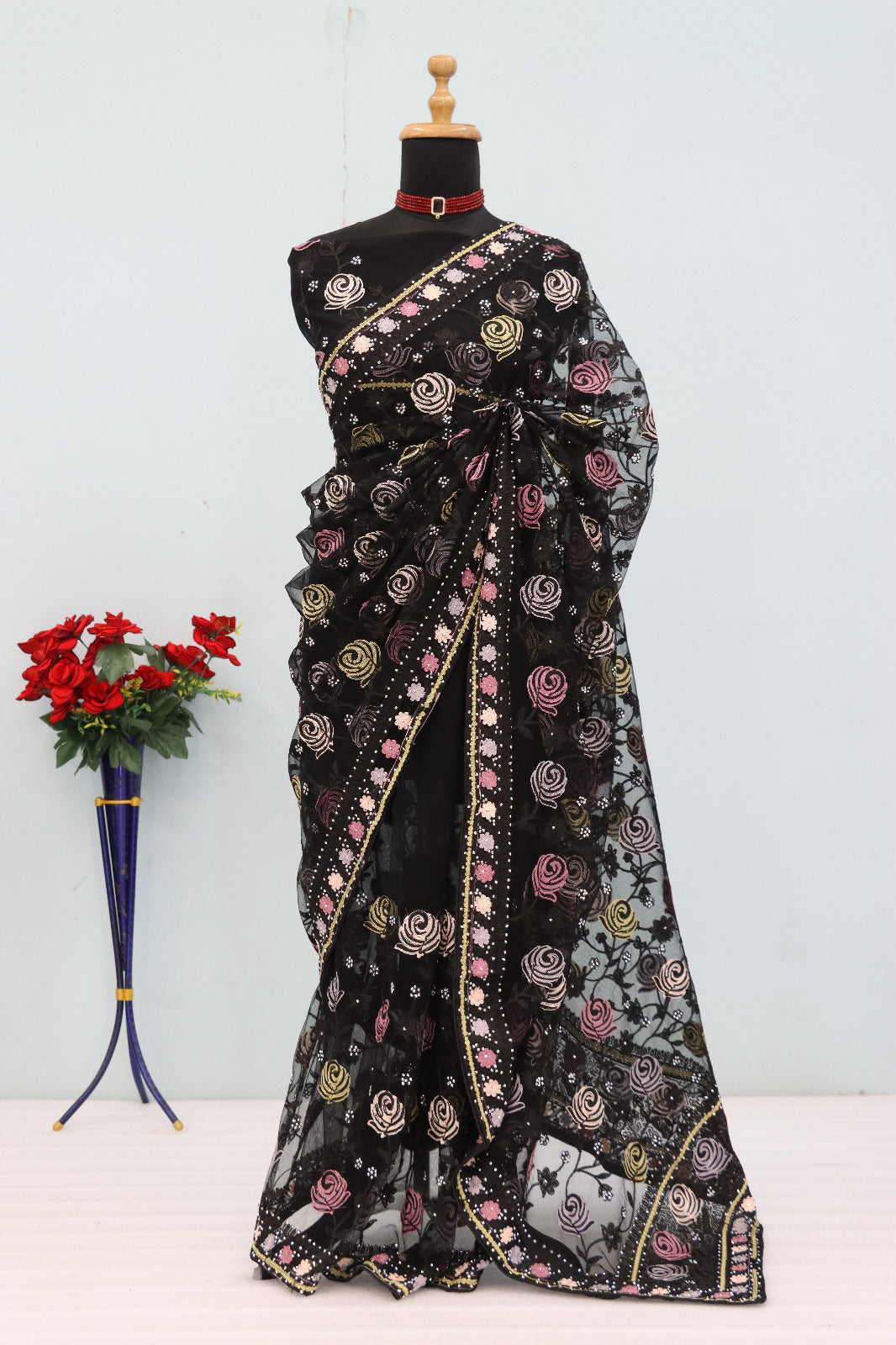 Black Stylish Butterfly Net Premium Saree