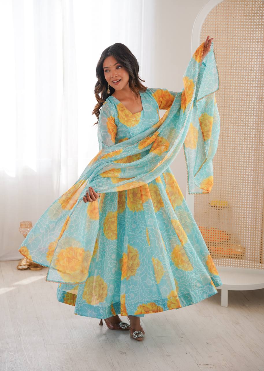 Colorful Organza Soft Flaired Ready to Wear Suit