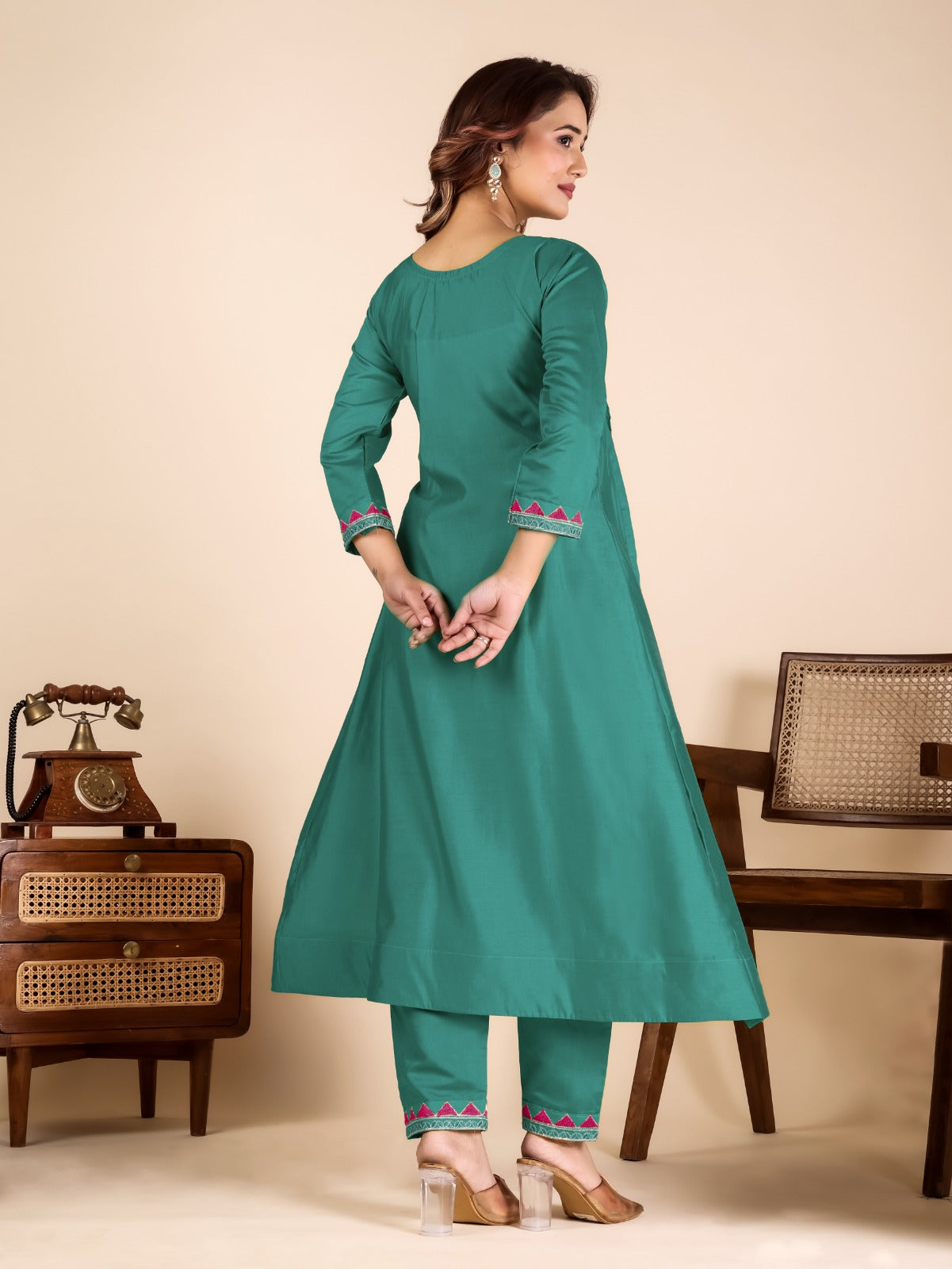 Aqua Green Roman Silk Classic Suit