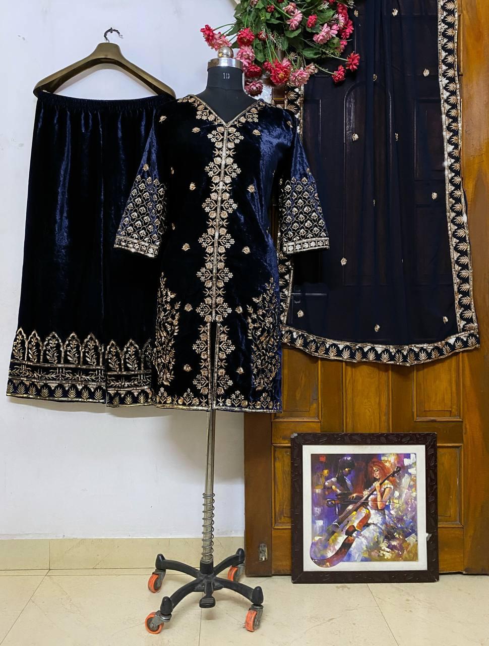 VELVET BEAUTIFUL EMBROIDERED PLAZO SET