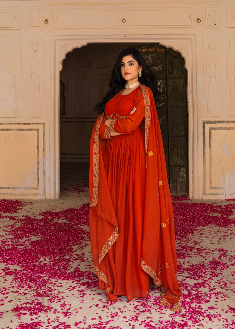 RED EXCLUSIVE READY TO WEAR PREMIUM GOWN–DUPATTA SET