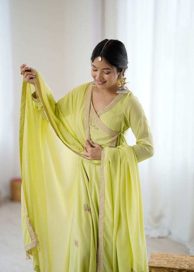 OLIVE GREEN EMBROIDERED READY TO WEAR OUTFIT