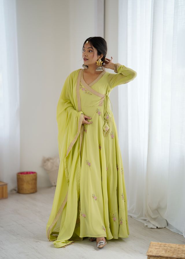 OLIVE GREEN EMBROIDERED READY TO WEAR OUTFIT