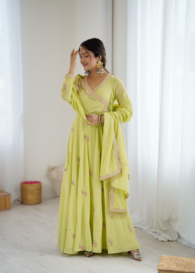 OLIVE GREEN EMBROIDERED READY TO WEAR OUTFIT